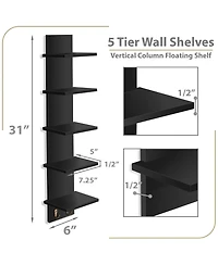 Sorbus 5 Tier Wall Mounted Floating Shelf Unit with Hooks - Home Decor and Storage Organizer