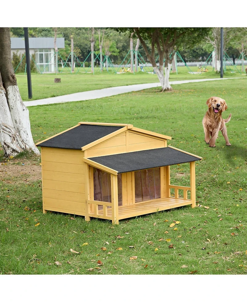 Raised Pet Kennel for Medium Dogs Pine Wood Natural