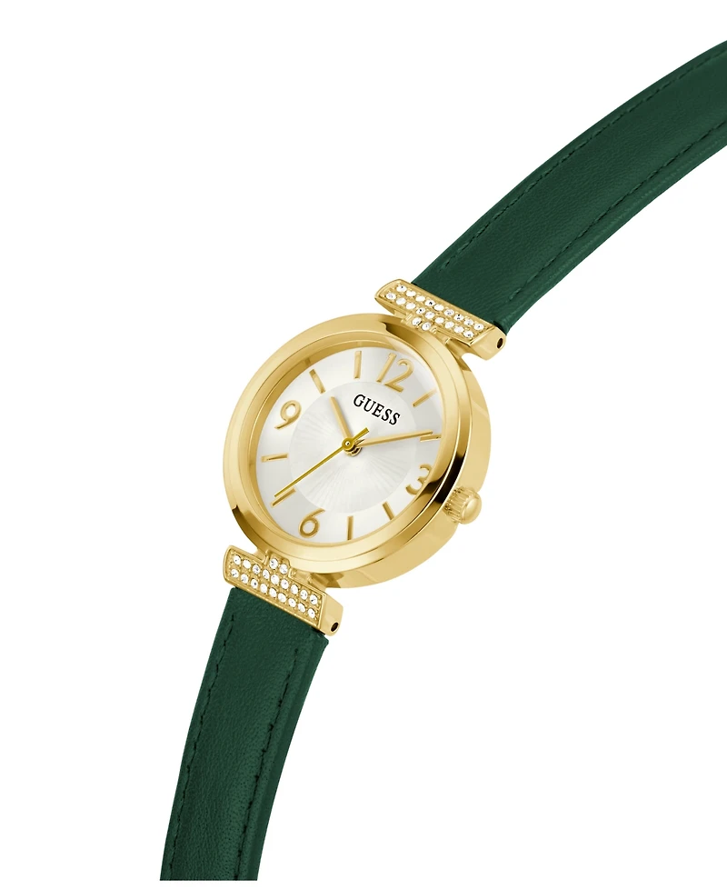 Guess Women's Analog Green Genuine Leather Watch, 28mm