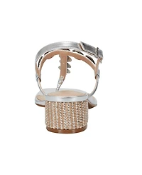 Marc Fisher Women's Caylie Embellished T-Strap Block Heel Sandals