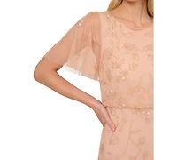 Adrianna Papell Women's Beaded Flutter-Sleeve Gown