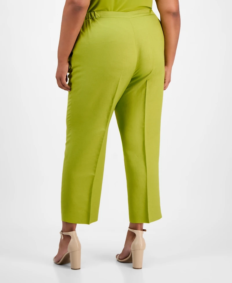 Kasper Plus Size Mid-Rise Cropped Side-Slit Trousers