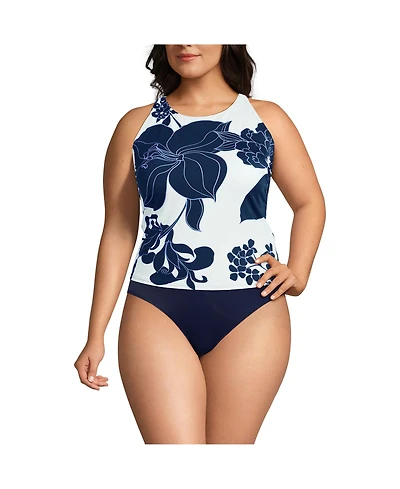 Lands' End Plus Ddd-Cup Tugless High Neck Strappy Back Tankini Swimsuit Top