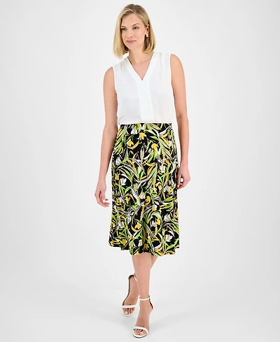 Kasper Women's Printed Pull-On Midi Skirt