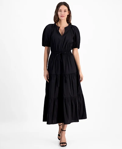 Anne Klein Women's Tiered Tie-Waist Puffed-Sleeve Dress