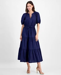 Anne Klein Women's Tiered Tie-Waist Puffed-Sleeve Dress