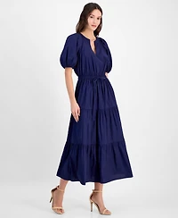 Anne Klein Women's Tiered Tie-Waist Puffed-Sleeve Dress