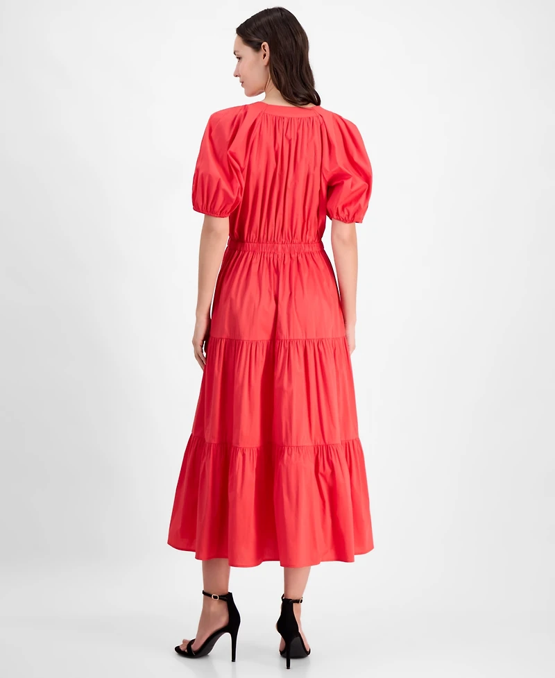 Anne Klein Women's Tiered Tie-Waist Puffed-Sleeve Dress