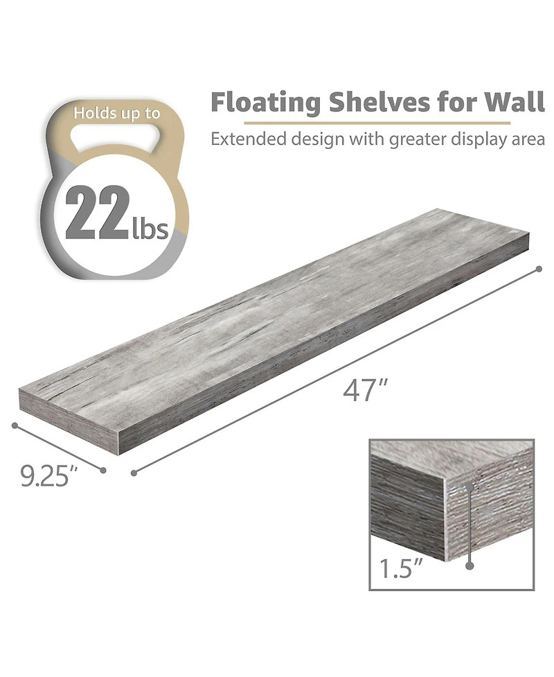 Sorbus 2 Pack 47 x 9.25 Inch Wall Mounted Floating Shelves - Stylish and Functional Storage