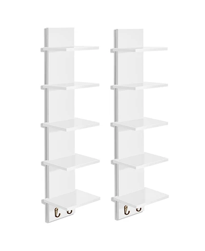 Sorbus 2 Pack 5 Tier Wall Mounted Floating Shelf Unit with Hooks - Home Decor and Storage Organizer
