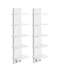 Sorbus 2 Pack 5 Tier Wall Mounted Floating Shelf Unit with Hooks - Home Decor and Storage Organizer