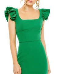 Women's Ruffle Cap Sleeve Open Back Column Gown