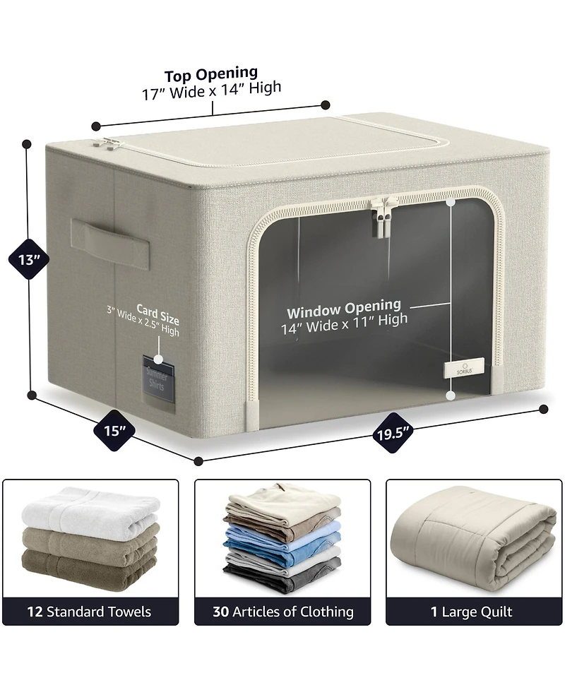 Sorbus 6 Pack Medium Foldable Storage Box - Metal Frame, Oxford Fabric, Large Window & Handles Organization for Bedroom, Linens Clothes