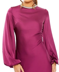 Women's Ieena Satin Long Blouson Sleeve Evening Gown