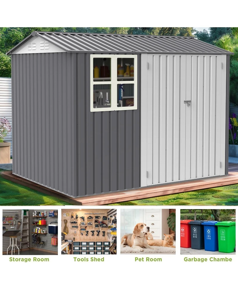 Streamdale 8x10 ft Outdoor Shed Galvanized Steel with 6 Vents and Double Lockable Door