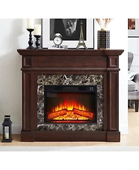 Streamdale Electric Fireplace with Cherry Mantel and Realistic Stone Surround
