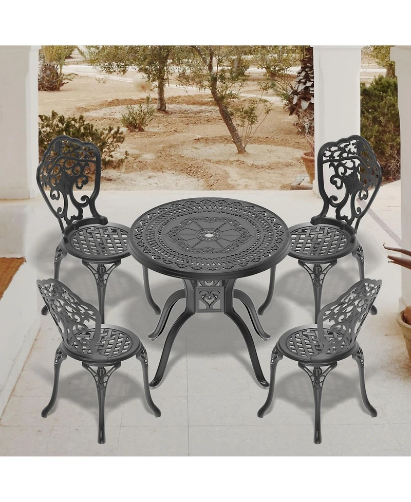 Streamdale 5-Piece Set Of All-Weather Cast Aluminum Dining Furniture Set With Black Frame