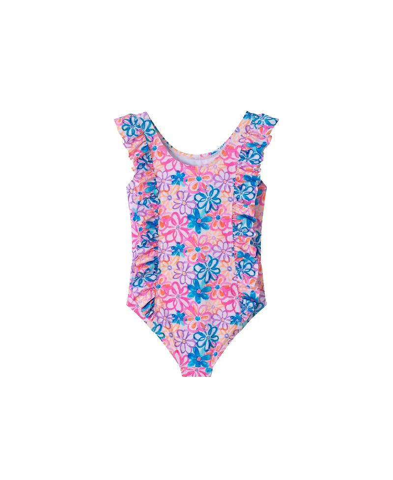 Toddler/Child Girls Floral Print Rib Swimsuit