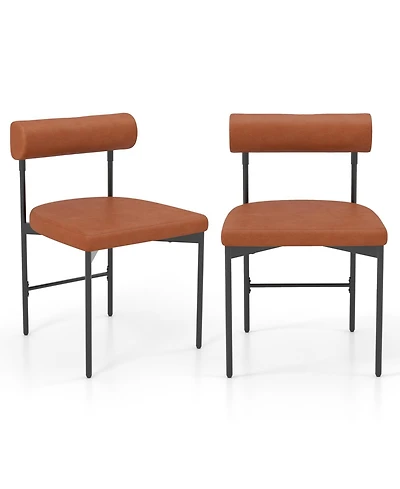 Set of 2 Faux Leather Kitchen Chairs with Curved Padded Backrest and Upholstered Seat