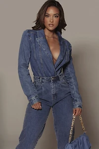 Jluxlabel Women's Medium Wash Dominica Structured Denim Bodysuit