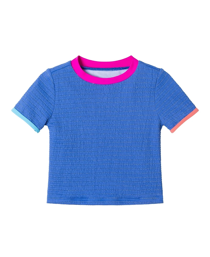 Toddler/Child Girls Cobalt w/Lurex Textured Short Sleeve Rash Guard Set