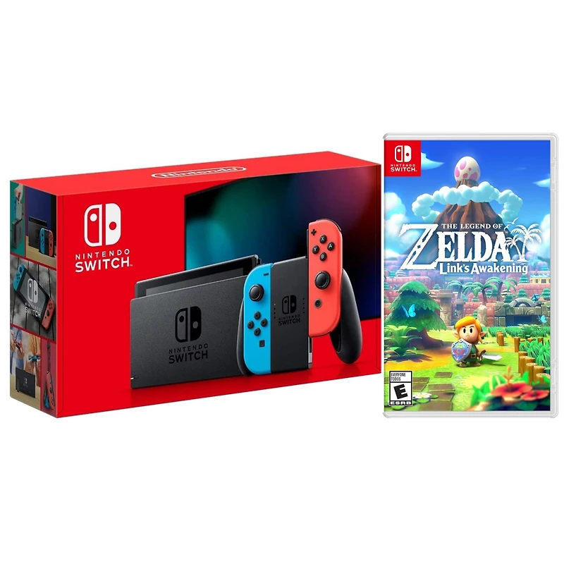 Nintendo Switch 32GB Console - Neon Joy-Con - New Version with Zelda Links Awakening Bundle