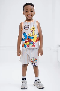 Sesame Street Toddler Boys Mesh Jersey Athletic Tank Top and Basketball Shorts Outfit Set