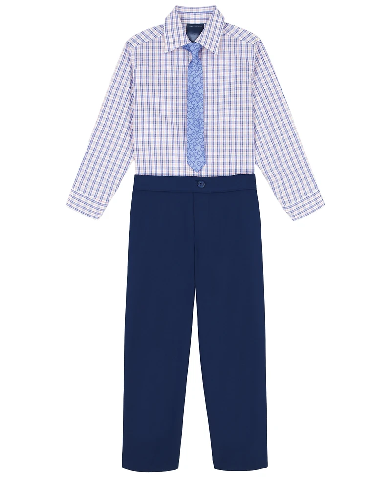 Tommy Hilfiger Toddler & Little Boys Stretch Micro Plaid Shirt, Tie Pants, 3 Piece Set