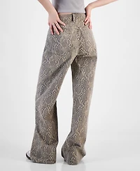Tinseltown Juniors' Animal-Print Wide-Leg Jeans
