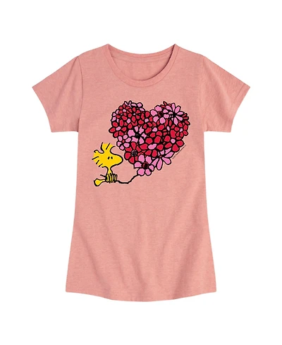 Peanuts Big Girls Woodstock Flower Heart Graphic Short Sleeve T-Shirt