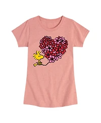 Peanuts Big Girls Woodstock Flower Heart Graphic Short Sleeve T-Shirt