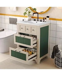 Streamdale 24 Inch Bathroom Vanity with Ceramic Sink, Bathroom Vanity Cabinet with 2 Drawers, Wooden Bathroom Sink Cabinet