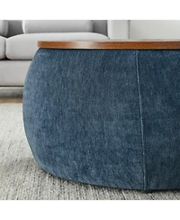 Streamdale Round Storage Ottoman, 2 in 1 Function, Work as End table and Ottoman,with small seat,Dark blue(25"x25"x14.7")
