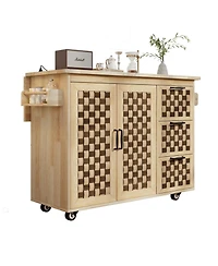Streamdale 3D Woven Kitchen Island with Drop Leaf and Storage