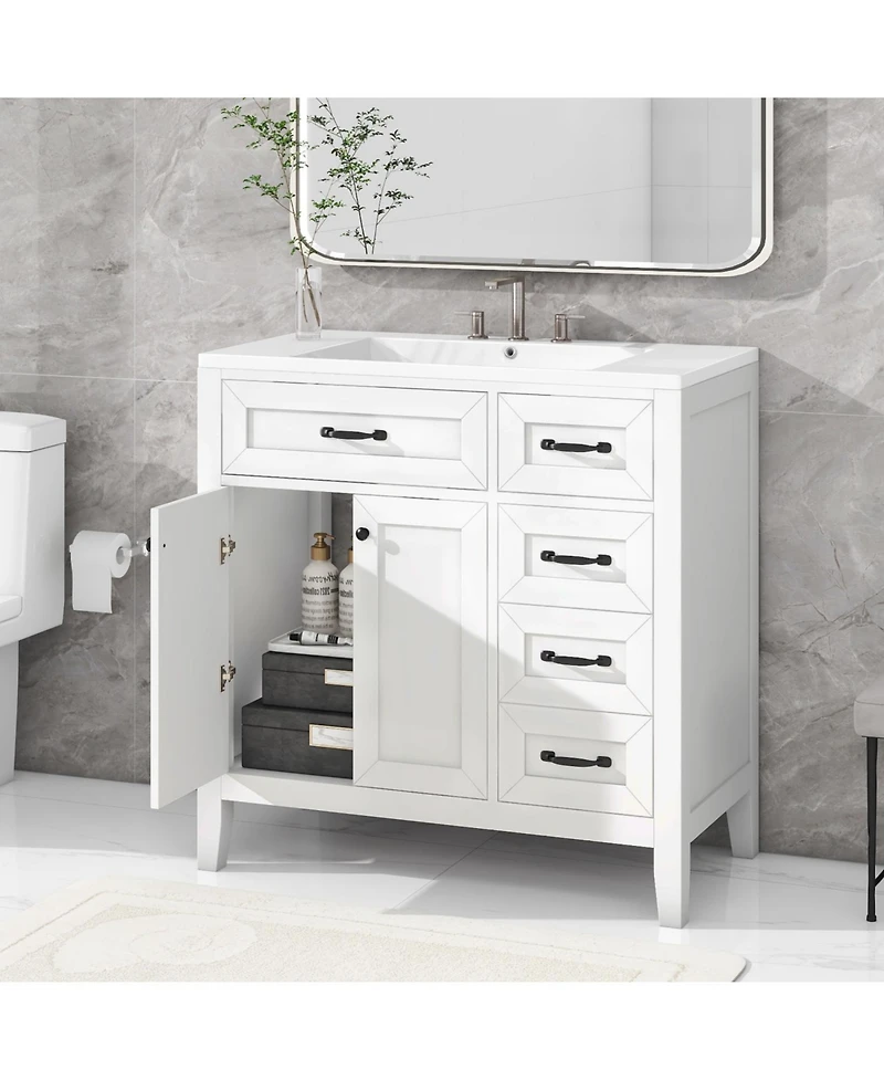 Streamdale 36" Bathroom Vanity with Sink Combo, White Bathroom Cabinet with Drawers, Solid Frame and Mdf Board