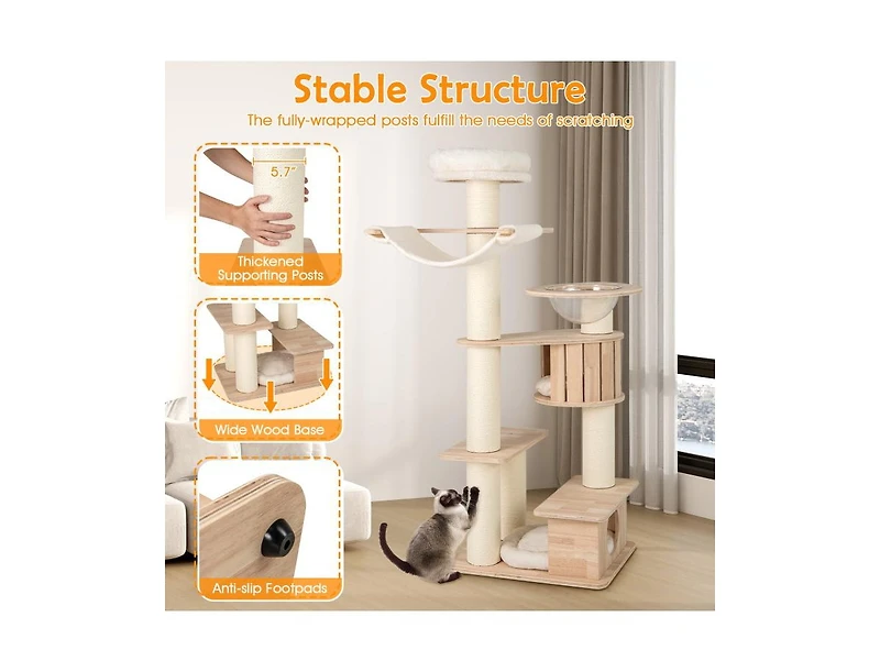 Tall Cat Tree with Cozy Top Perch & Washable Plush Cushions Comfortable & Stylish Cat Tower