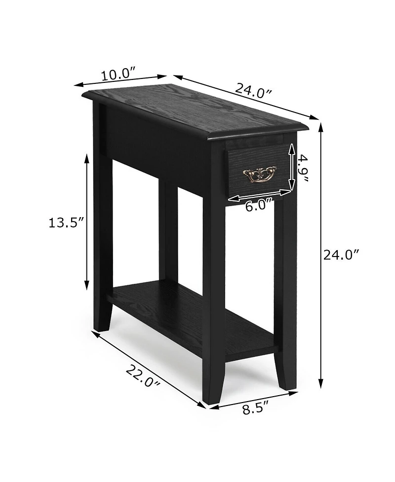 Gymax Set of 2 Nightstand 2 Tier End Bedside Sofa Side Table w/Drawer &Shelf
