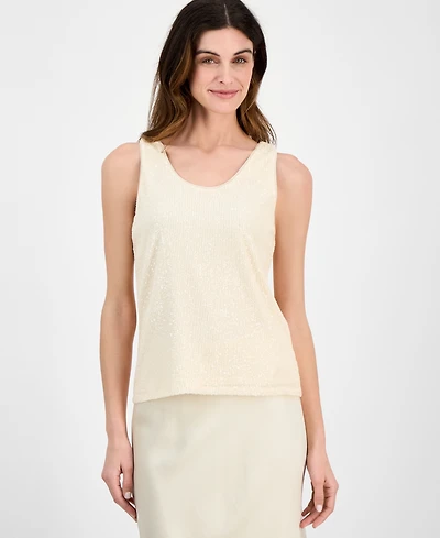 Anne Klein Women's Sequin Double-Scoop Sleeveless Tank