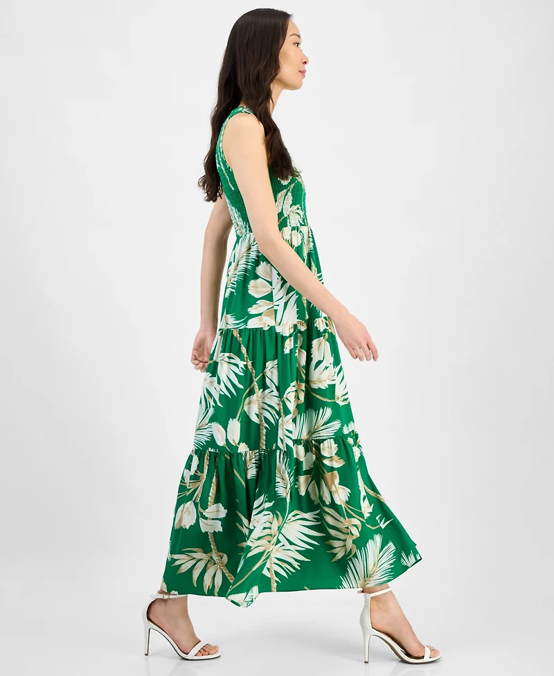 Anne Klein Women's Printed Smocked-Bodice Tiered Dress