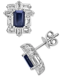 Emerald (1 ct. t.w.) & White Topaz (2 Baguette Halo Stud Earrings 14k Gold-Plated Sterling Silver (Also Ruby Sapphire)