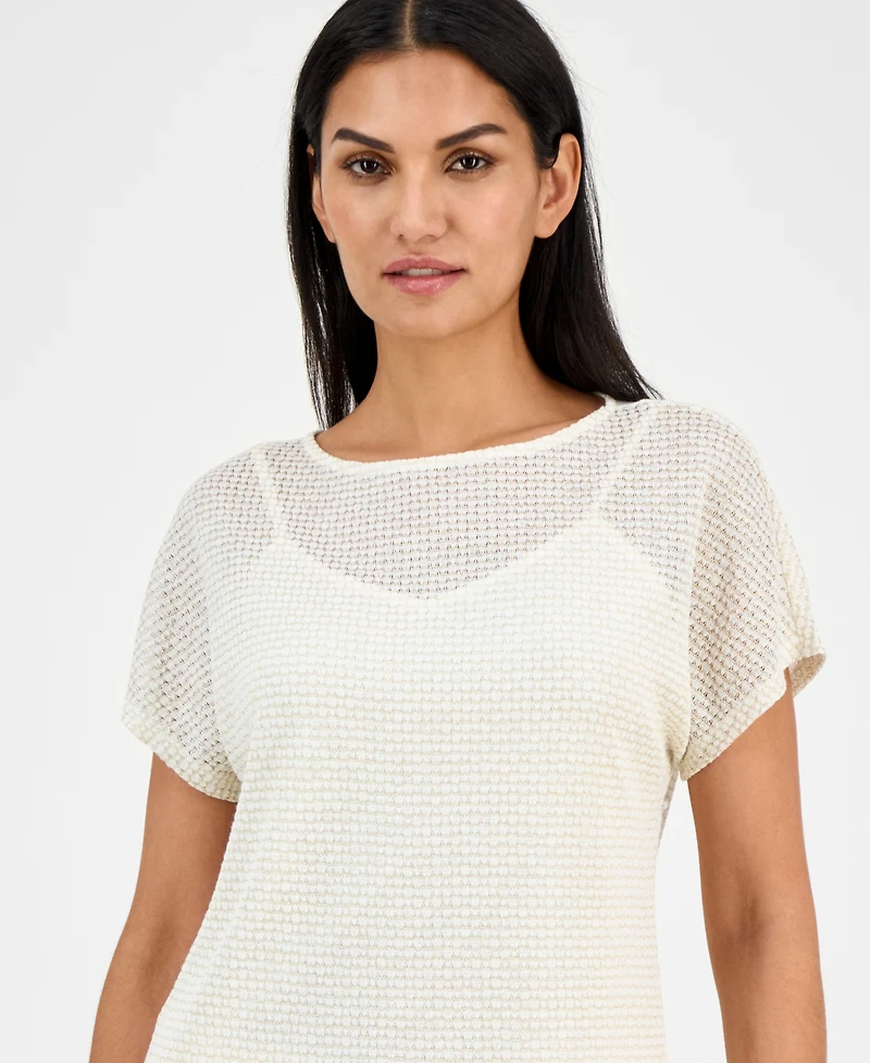 Anne Klein Women's Metallic Box Stitch Top