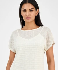 Anne Klein Women's Metallic Box Stitch Top