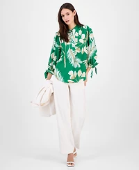 Anne Klein Women's Split-Neck Tie-Cuff Blouse