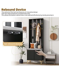 Streamdale 4-in-1 Hall Tree with Fluted Doors and Gold Accents
