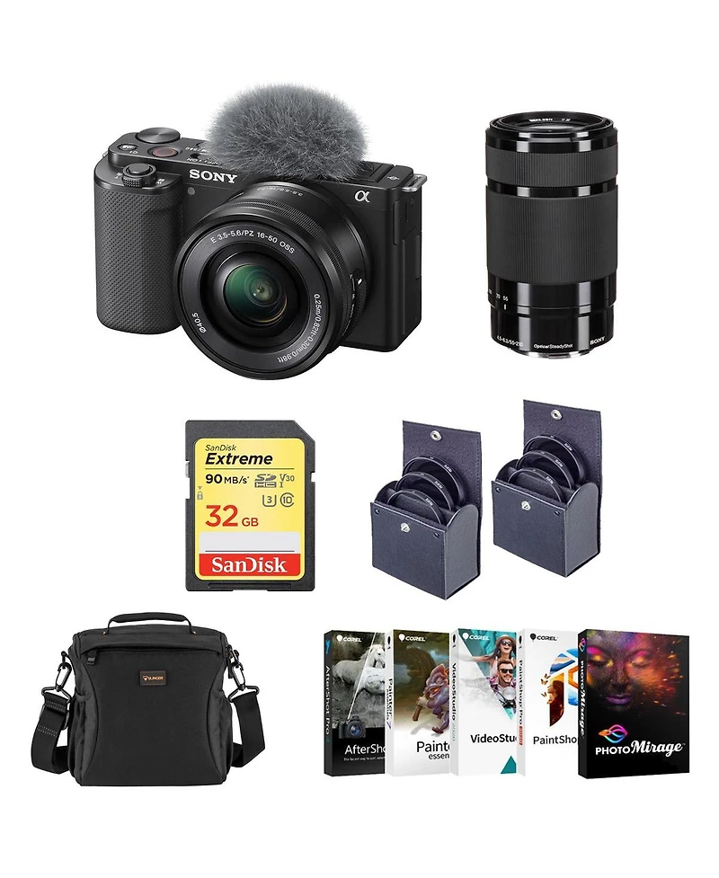 Sony Sony Zv-E10 Mirrorless Camera with 2 Lenses, E Pz 16-50mm f/3.5-5.6 Oss Lens, and E 55-210mm f/4.5-6.3 Oss E-Mount Lens, Shoulder Bag
