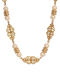 2028 Faux Cultivated Pearl Filigree Station Collar Necklace