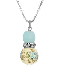 2028 Silver-Tone Blue Rose Bead Drop Necklace