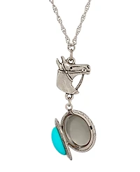 2028 Faux Turquoise Oval Horse Locket Necklace