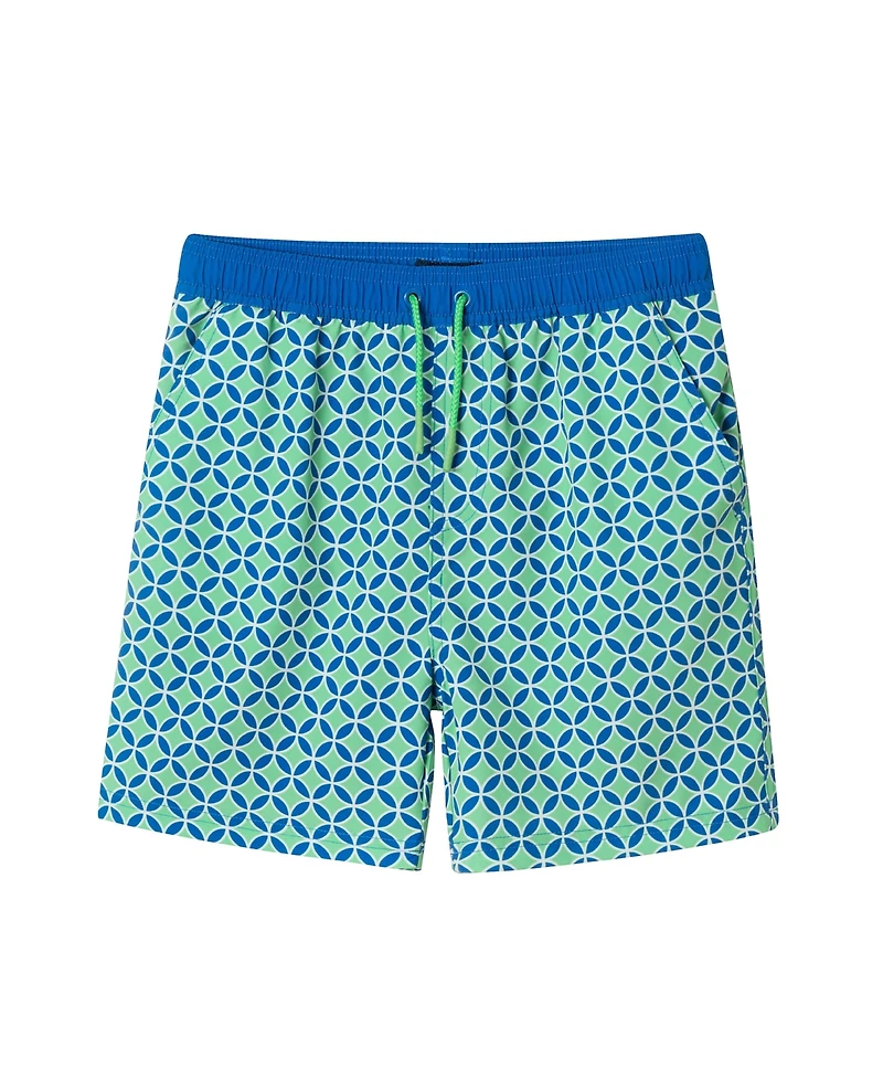 Toddler/Child Boys Green Geo Print Swim Trunk