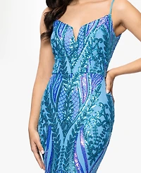 Blondie Nites Juniors' Sequin Notched-Neck Mermaid Gown